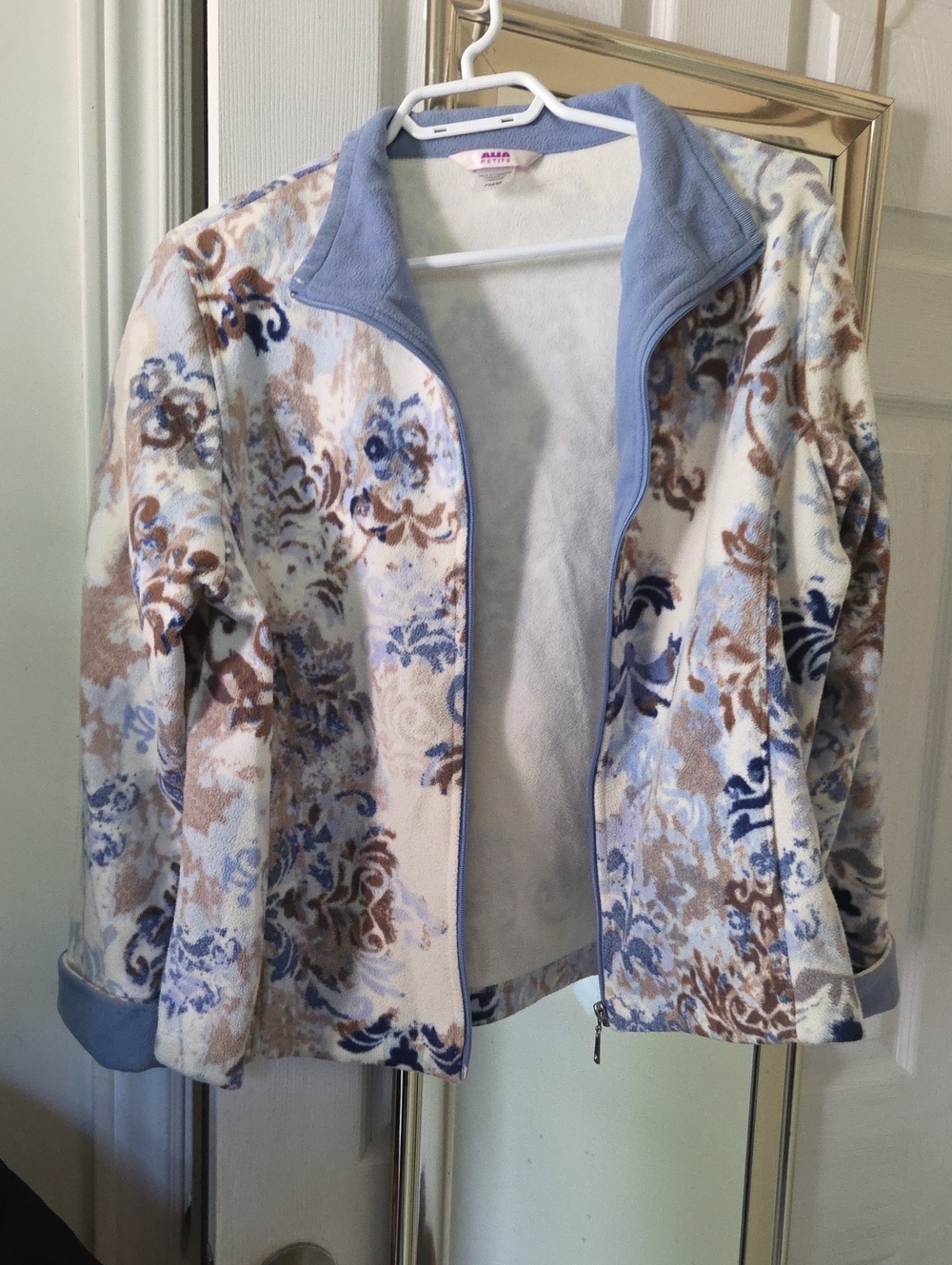 Alia Floral Teddy Jacket - Blue, Cream & Brown
